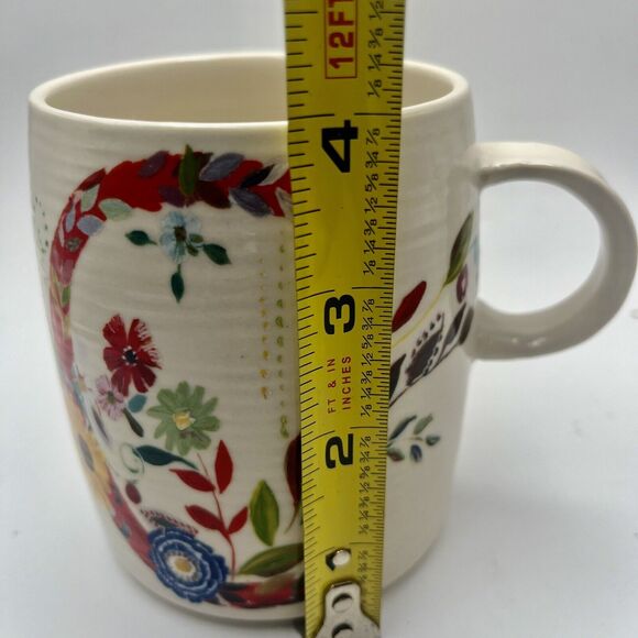 Anthropologie Starla Halfmann Letter C Floral Mug Cup Coffee Tea Petal Palette - Picture 6 of 12